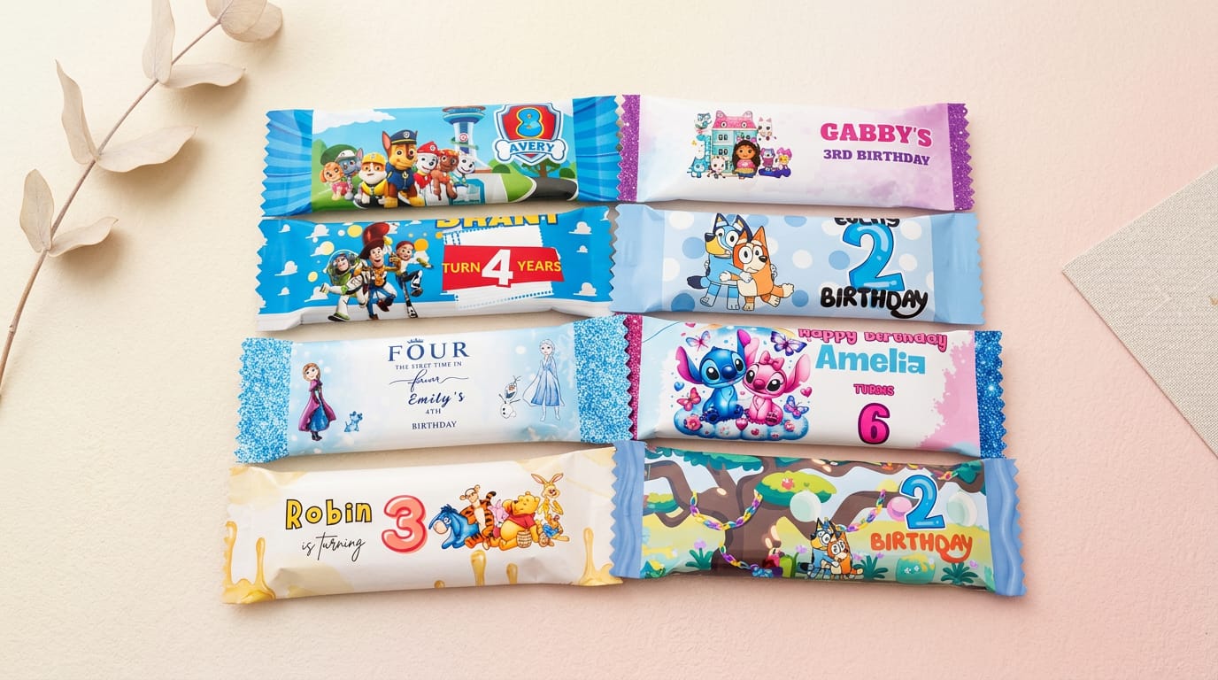 Kids birthday chocolate wrapper examples