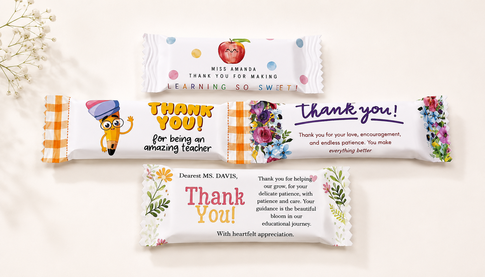 Teacher appreciation chocolate wrapper examples